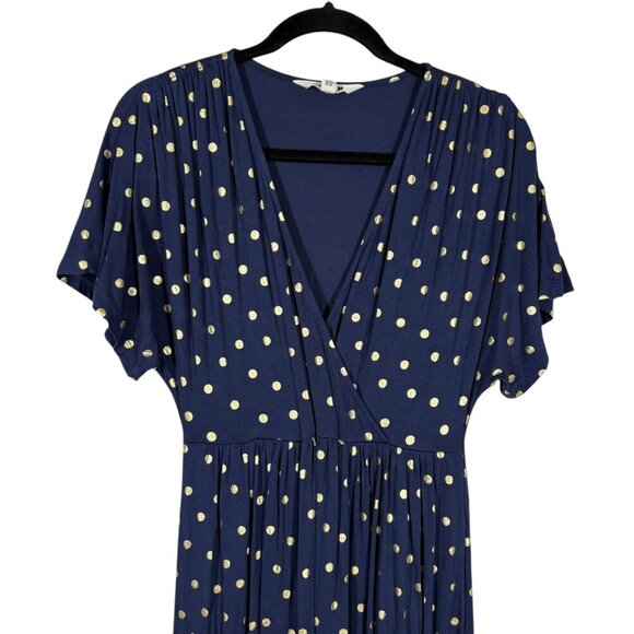 Boden Navy Blue & Gold Polka Dot Midi Dress with Pockets Women's US 4 Petite - Picture 3 of 9